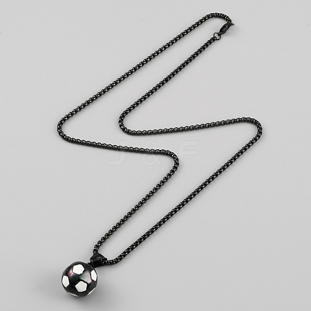 304 Stainless Steel Football Pendant Necklace with Box Chains for Women X1-NJEW-SZC0003-01EB-1