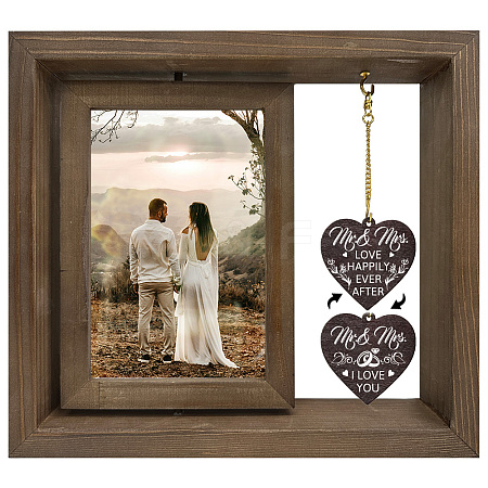 Wedding Double Sided Wooden Rotating Photo Frames with DIY Word Heart Charm DJEW-WH0076-003-1