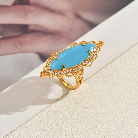 Brass Glass Cuff Open Rings for Women VY2742-2-1