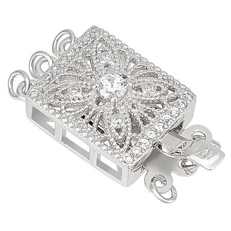 1Pc Sterling Silver with Clear Cubic Zirconi Box Clasps FIND-BC0013-93A-1
