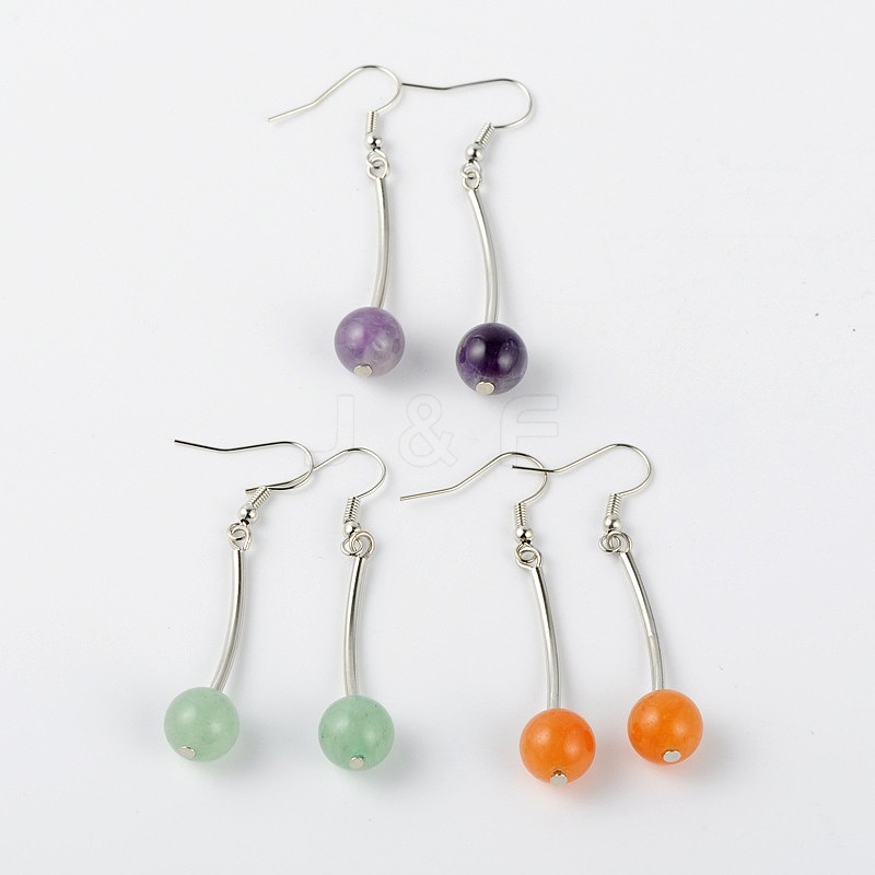 Wholesale Dangling Gemstone Round Bead Earrings - Jewelryandfindings.com