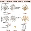 4 Pairs 4 Style Flower Brass Cubic Zirconia Stud Earring Findings KK-CN0003-18-2