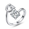 Anti-Tarnish Rhodium Plated 925 Sterling Silver Initial Letter Open Cuff Ring JR852G-1