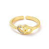 Clear Cubic Zirconia Interlocking Heart Open Cuff Ring RJEW-H127-08G-2