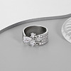 Brass Micro Pave Cubic Zirconia Cuff Open Rings for Women FS-WG471DC-01-2