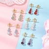 Natural Mixed Stone Bowknot with Round Dangle Stud Earrings EJEW-JE06780-1