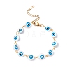Natural Shell Flat Round with Evil Eye Link Chain Bracelet with Enamel BJEW-C015-21G-2