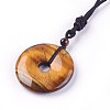 Adjustable Natural Tiger Eye Pendant Necklaces NJEW-A125-C09-2