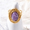 Oval Natural Amethyst Finger Rings RJEW-M063-01G-16-4