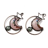 Natural Green Aventurine & Rose Quartz Brass Star Moon Big Pendants G-H316-01R-03-1