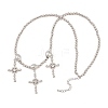 Brass Micro Pave Clear Cubic Zirconia Cross Pendant Round Beaded Bib Necklaces for Women NJEW-F364-04P-4