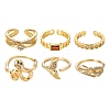 6Pcs 6 Styles Adjustable Brass Micro Pave Clear Cubic Zirconia Cuff Rings RJEW-LS0001-21G-2