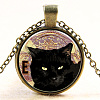 Halloween Theme Kitten Glass Alloy Pendant Necklaces NJEW-N0051-053B-01-1