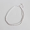 Anti-Tarnish Rhodium Plated 925 Sterling Silver Multi-strand Ball Chain Anklet with Tiny Oval Charm JA190A-1