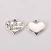 Wedding Theme Antique Silver Tone Tibetan Style Heart with Maid of Honor Rhinestone Charms X-TIBEP-N005-05B-1