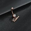 316L Surgical Stainless Steel Crystal Rhinestone Customized Letter Dangle Bell Rings WG2E06F-03-1