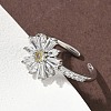 Flower Brass Micro Pave Cubic Zirconia Cuff Rings for Women RJEW-A069-01A-P-2