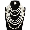 Plastic Pearl Round Beaded Multilayer Necklaces & Dangle Earrings Sets FS-WG7C7AA-03-1