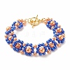 Acrylic Pearl Braided Flower Link Bracelet with Alloy Toggle Clasp for Women BJEW-JB08101-4