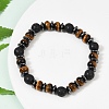 Tiger Eye with Hematite Partition and Lava Beaded Stretch Bracelets for Women Men BJEW-Q031-02A-3