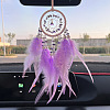 Natural Amethyst Woven Web/Net with Feather Pendant Decorations PW-WG76260-04-1