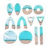12Pcs 6 Styles Opaque Resin & Ash Wood Pendants RESI-N053-12-2