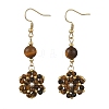 Natural Tiger Eye and Shell Pearl Braided Dangle Earrings EJEW-MZ00789-03-3