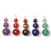 5Pcs 5 Styles Natural Green Aventurine & Tiger Eye & Lapis Lazuli & Carnelian & Amethyst Copper Wire Wrapped Pendants PALLOY-TA00158-1