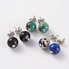 Natural Regalite/Imperial Jasper/Sea Sediment Jasper Rhinestone Round Ball Stud Earrings EJEW-JE01942-1
