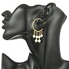 Round with C-Shaped Natural Pearl & 304 Stainless Steel Tassel Chandelier Earrings EJEW-JE07025-2