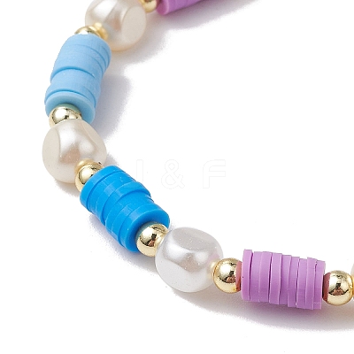 4Pcs 4 Colors Flat Round Polymer Clay Beads Stretch Bracelets for Women BJEW-JB11647-1