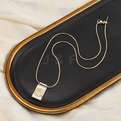 Brass Pave Shell Rectangle Saint Benedict Medal Pendants Necklaces for Women NJEW-Z053-01G-01-1
