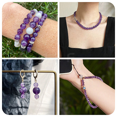 100Pcs 3 Styles Natural Amethyst Round Bead Strands G-TA0002-46-1