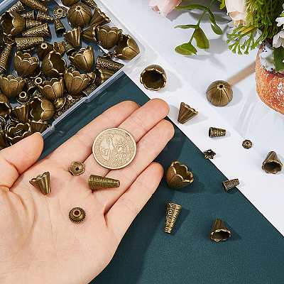 160Pcs 8 Styles Alloy Bead Cone & Caps FIND-FH0017-48-1