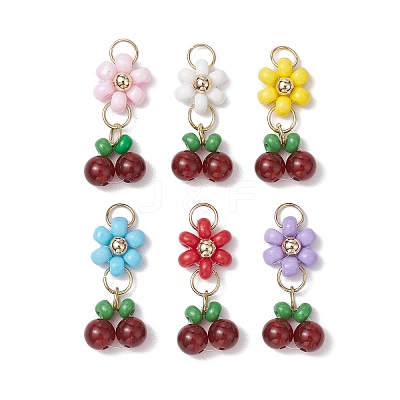 6Pcs 6 Colors Baking Paint Glass Seed Pendants PALLOY-MZ00415-1