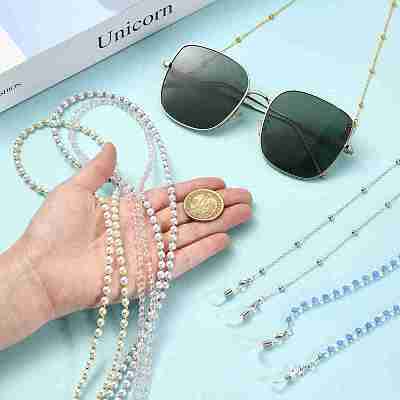 6Pcs ABS Plastic Imitation Pearl & Glass Eyeglasses Chains HJEW-YW00503-1