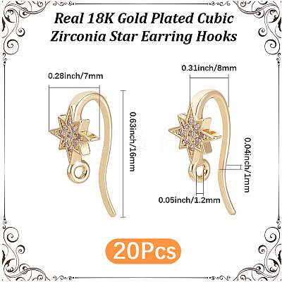 20Pcs Brass Micro Pave Clear Cubic Zirconia Star Earring Hooks KK-BBC0028-99-1