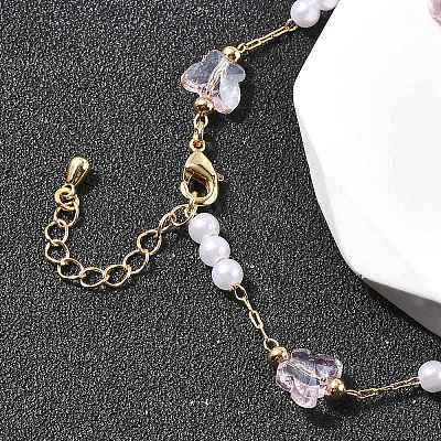 Brass & Glass Link Chain Bracelets for Women BJEW-F517-02G-02-1