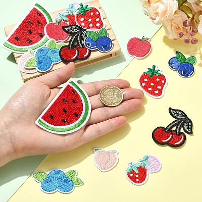 16Pcs 8 Styles Fruits Theme Computerized Embroidery Cloth Iron on Sew on Patches DIY-YW0018-24-1