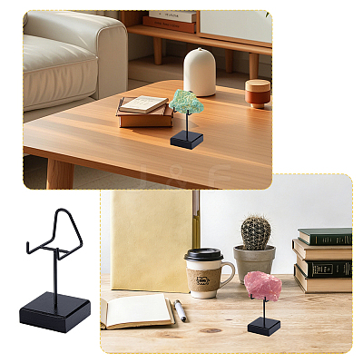 Iron & Wood Mineral Display Holder with Square Acrylic Bases ODIS-WH0099-215-1