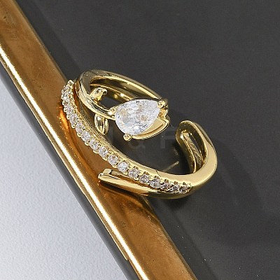 Brass Micro Pave Cubic Zirconia Cuff Open Rings for Women RJEW-L343-05G-02-1