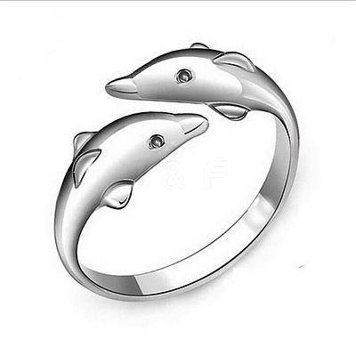 Simple Fashion Style Brass Dolphin Lover Cuff Rings RJEW-EE0002-003P-B-1
