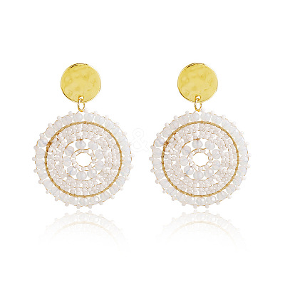 Flat Round 304 Stainless Steel Glass Seed Beads Dangle Stud Earrings FS-WG93238-01-1