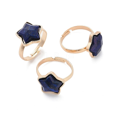 Star Natural Lapis Lazuli Adjustable Rings RJEW-H241-01G-01-1