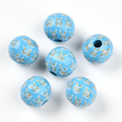 Easter Theme Printed Wood Beads WOOD-T032-22F-1