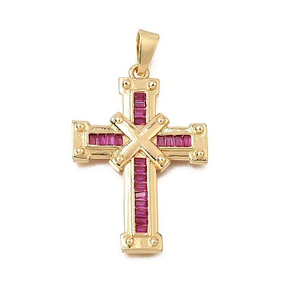 Brass Micro Pave Magenta Cubic Zirconia Pendants CU-CBA4BAF-03G-1