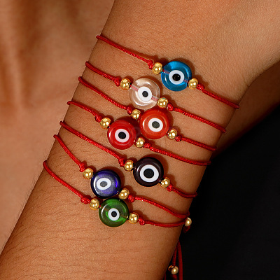7Pcs Adjustable Glass & Brass Beads Braided Bead Bracelets TW6969-1