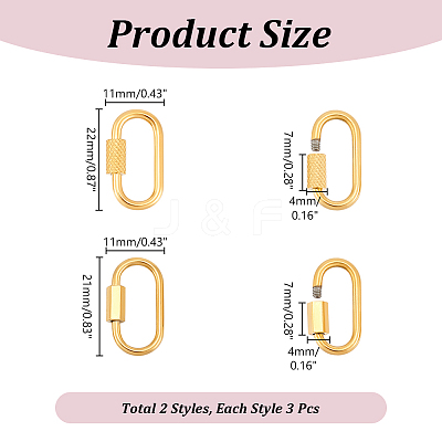 6Pcs 2 Colors 304 Stainless Steel Screw Carabiner Lock Charms FIND-UN0003-51A-1