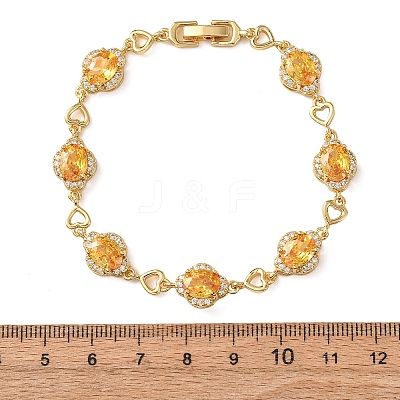 Heart & Oval Brass Micro Pave Cubic Zirconia Link Chain Bracelets for Women BJEW-A163-03G-03-1