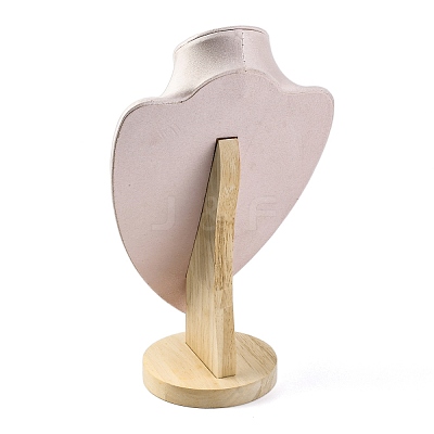Bust Shaped Microfiber & Wood Jewelry Necklace & Earrings Display Stands NDIS-H042-01C-03-1